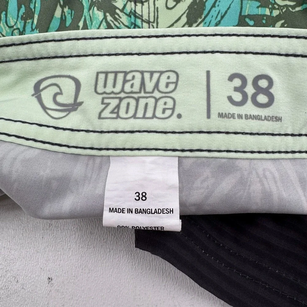 Wave Zone Swim Trunks Board Shorts MENS Gray Green Palm Leaves SIZE 38